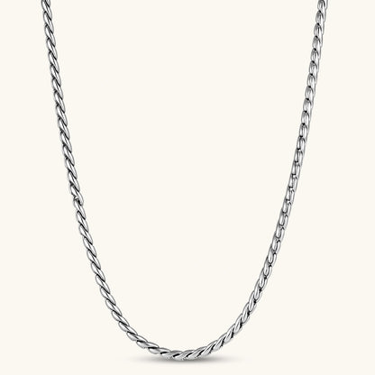 Men's 316L stainless steel twisted rope chain necklace, 560mm length, 3.9mm width, silver tone, screw clasp.