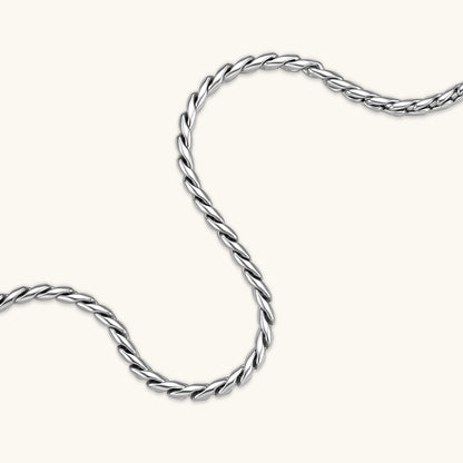 Men's 316L stainless steel twisted rope chain necklace, 560mm length, 3.9mm width, silver tone, screw clasp.