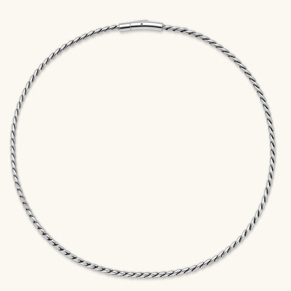 Men's 316L stainless steel twisted rope chain necklace, 560mm length, 3.9mm width, silver tone, screw clasp.